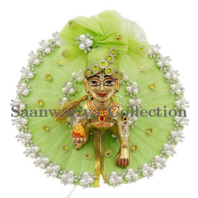 Premium Parrot Green Makdi Moti Dress for Laddu Gopal Ji (Size 4)