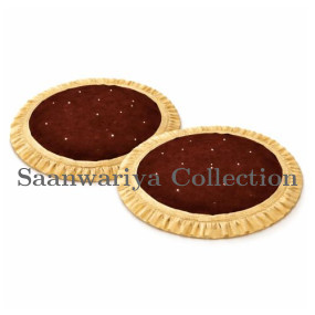 Premium Dark Brown Velvet Thal Paros for Puja Thali Cover (20 Inch Diameter, Pack of 2)