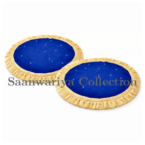 Premium Royal Blue Velvet Thal Paros for Puja Thali Cover (20 Inch Diameter, Pack of 2)