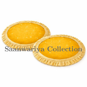 Premium Bright Yellow Velvet Thal Paros for Puja Thali Cover (20 Inch Diameter, Pack of 2)