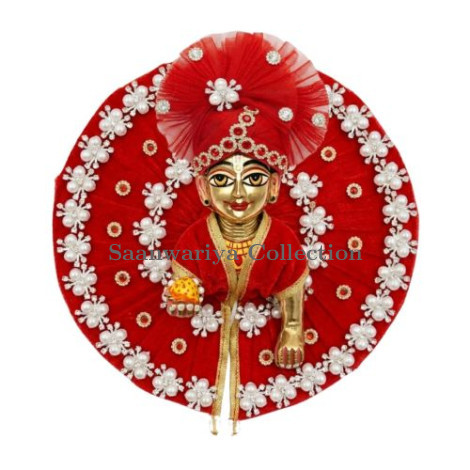 Premium Festive Red Makdi Moti Dress for Laddu Gopal Ji (Size 4