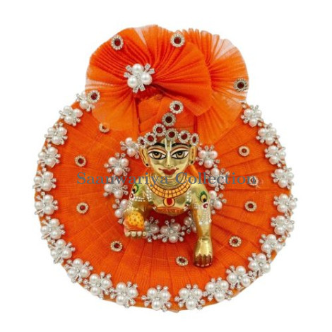 Premium Orange Makdi Moti Dress for Laddu Gopal Ji (Size 4)