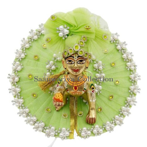 Premium Parrot Green Makdi Moti Dress for Laddu Gopal Ji (Size 4)