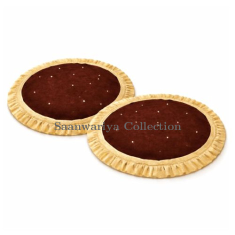Premium Dark Brown Velvet Thal Paros for Puja Thali Cover (20 Inch Diameter, Pack of 2)