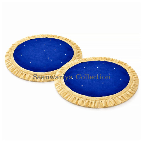 Premium Royal Blue Velvet Thal Paros for Puja Thali Cover (20 Inch Diameter, Pack of 2)