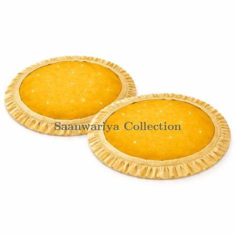 Premium Bright Yellow Velvet Thal Paros for Puja Thali Cover (20 Inch Diameter, Pack of 2)