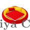 Round Velvet Gaddi with 2 Pillows and 12-Pearl Work Blanket Combo (Yellow & Red)
