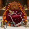 Deep Maroon Round Velvet Gaddi with 3 Silver-Laced Pillows and 16-Pearl Work Blanket Combo