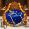 Royal Blue Round Velvet Gaddi with 3 Silver-Laced Pillows and 16-Pearl Work Blanket Combo